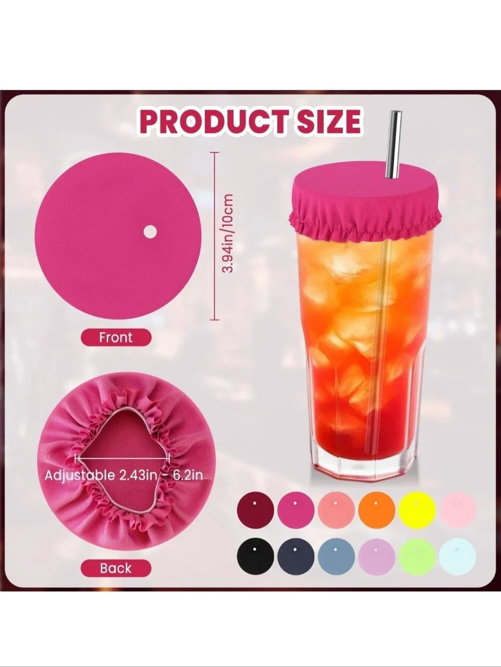 (12 Pack) Reusable Protective Drink Covers with Straw Hole